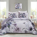 Purple Floral Quilt Set Queen Size 3-Piece - Lightweight All-Season