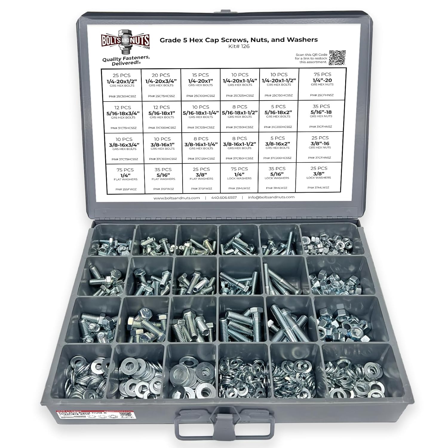 Grade 5 Hex Cap Bolts Screws Nuts Washers Assortment Kit 574 Pieces