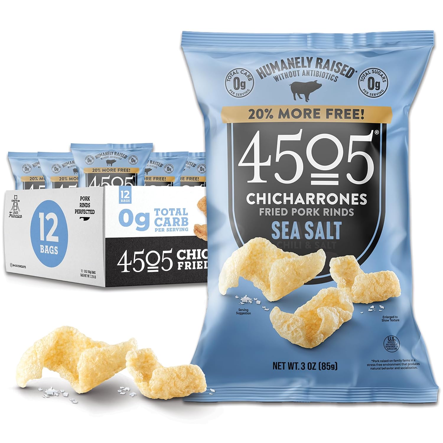 4505 Sea Salt Seasoned Chicharrones - Crunchy Protein Snack