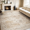 Area Rug 8FT x 10FT Vintage Soft Beige Rug - Non Slip Washable