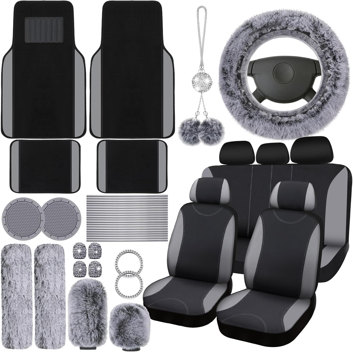 Woanger 47 Car Seat Cover Full Set for Women with Plush Design