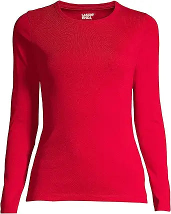 Cotton Rib Long Sleeve Crewneck T-Shirt for Women - Stylish Fit