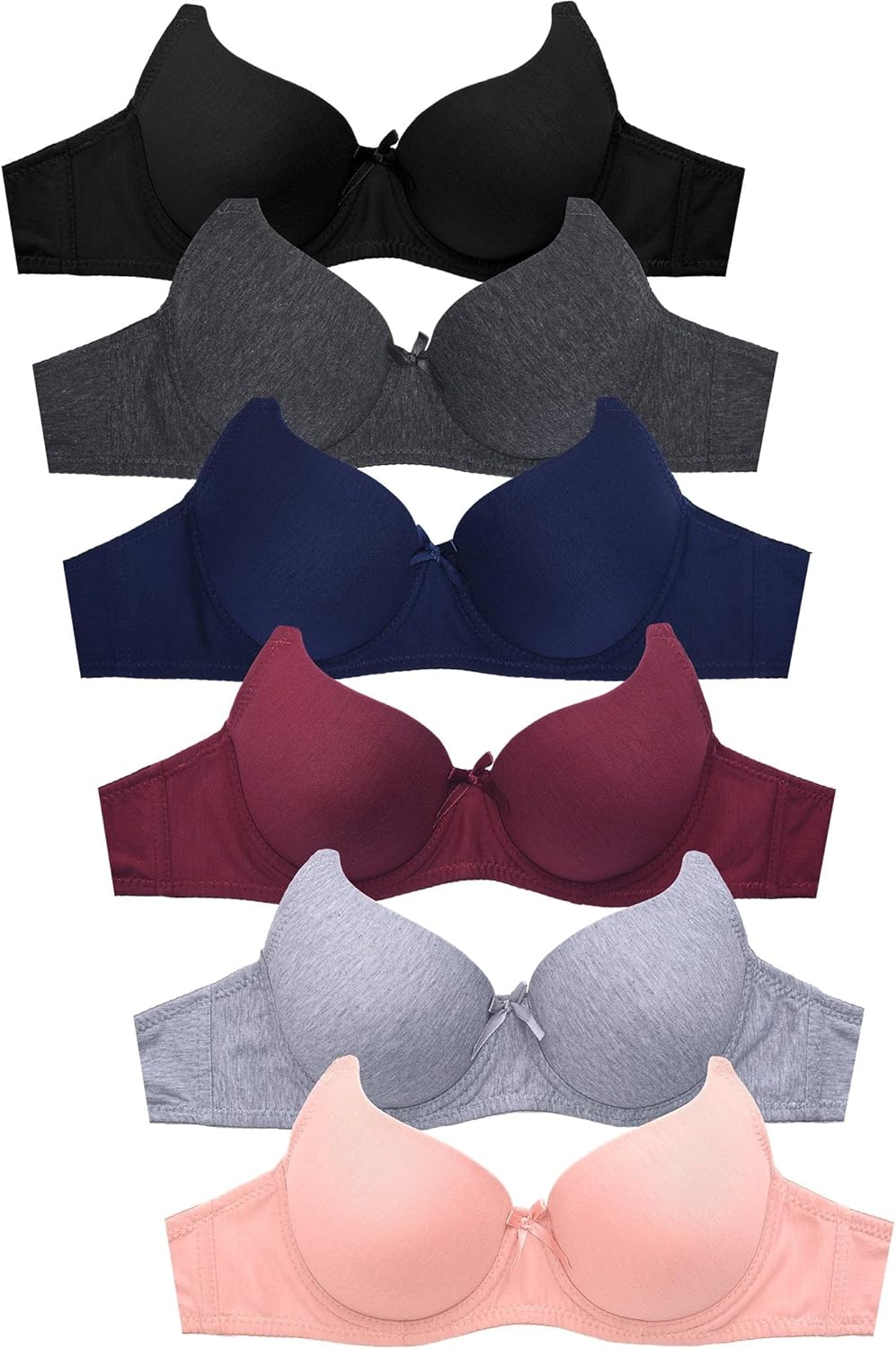 Mamia Women's Basic Plain Bras Pack of 6 for Everyday Comfort