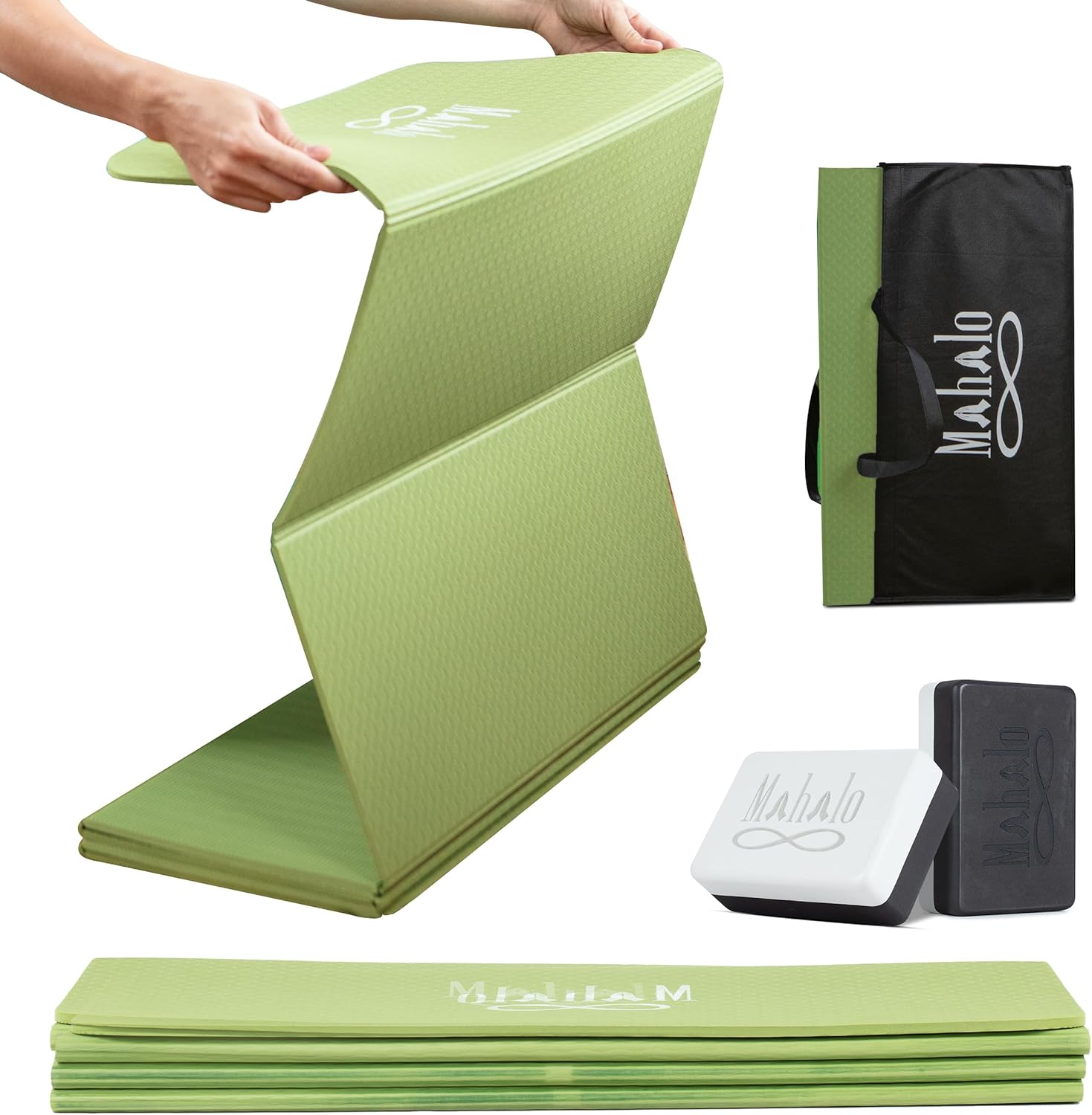 Foldable Yoga Mat Bundle with Carry Bag for Home Workouts
