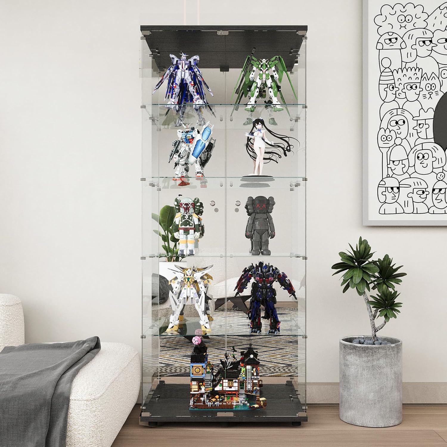 Beauty4U Glass Display Cabinet with Mirror Back Panel for Elegance