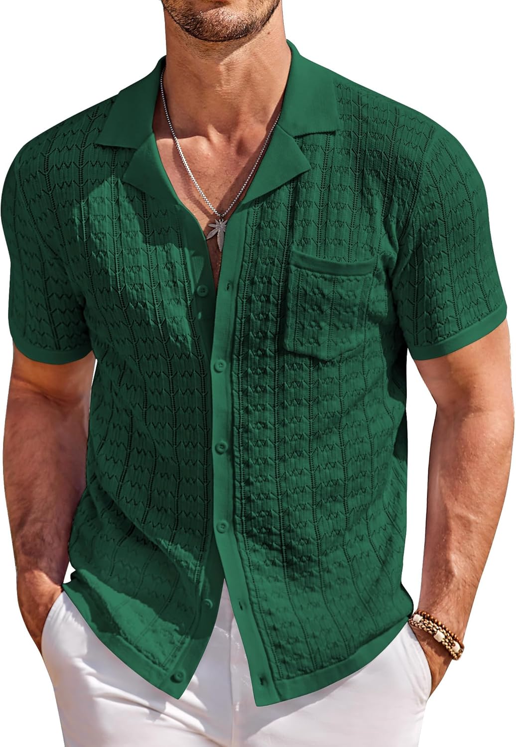 COOFANDY Men's Knit Button Down Shirt for Summer Casual Wear