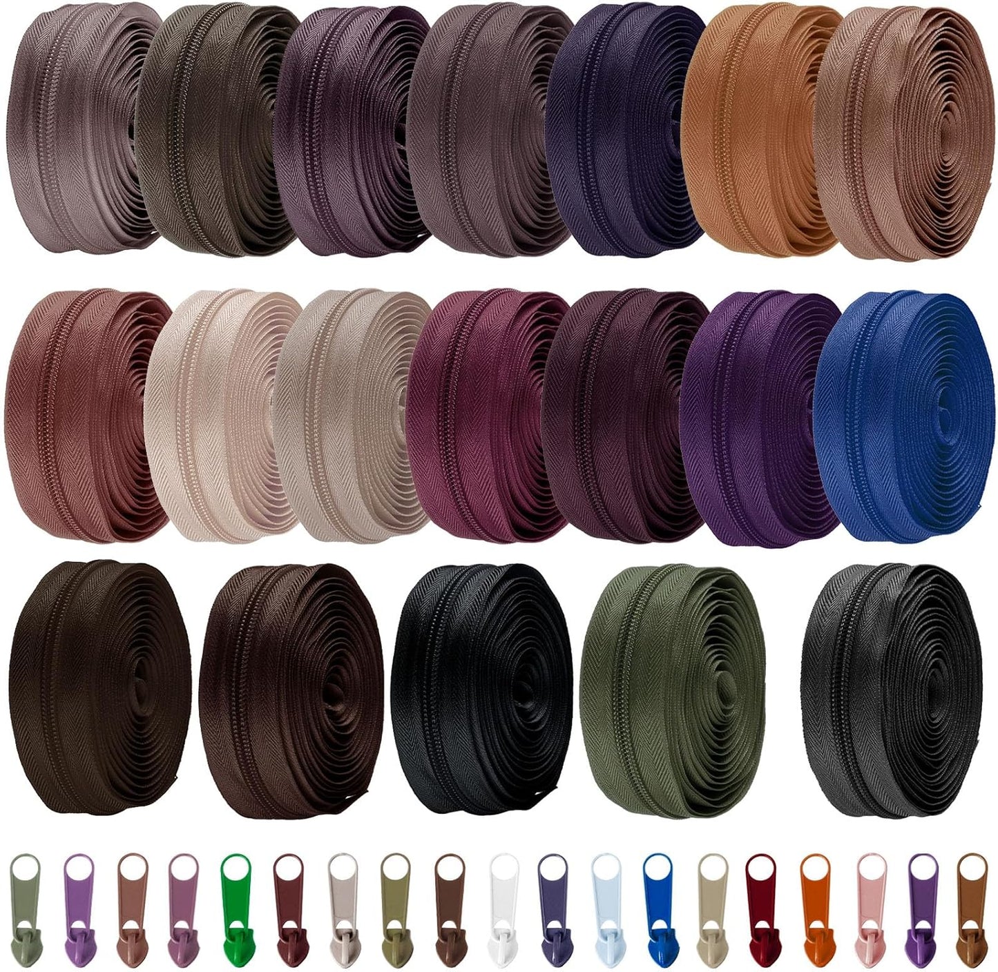 WILLBOND 100 Yards Nylon Coil Zippers in 20 Retro Colors