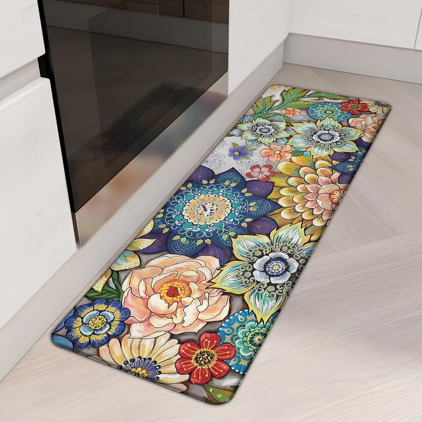 Boho Floral Memory Foam Kitchen Rug - Anti-Fatigue Comfort Mat