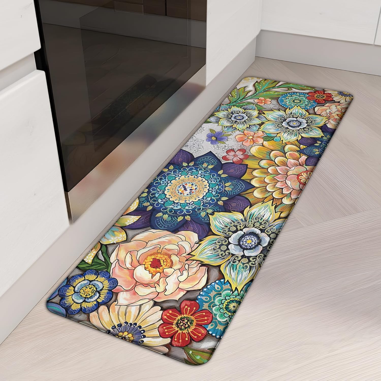 Boho Floral Memory Foam Kitchen Rug - Anti-Fatigue Comfort Mat