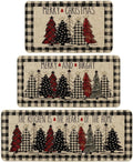 Buffalo Plaid Xmas Tree Kitchen Mats Set of 3 - Festive Low-Profile