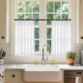 White Linen Kitchen Window Curtains 2 Panels Pinch Pleated - Short