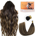 I Tip Remy Hair Extensions Balayage Dark Brown to Chestnut Brown 22 in