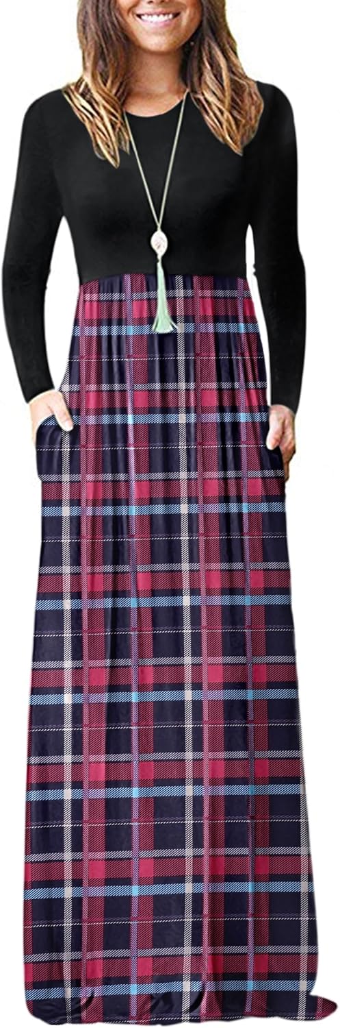 AUSELILY Women's Long Sleeve Casual Maxi Dress with Pockets