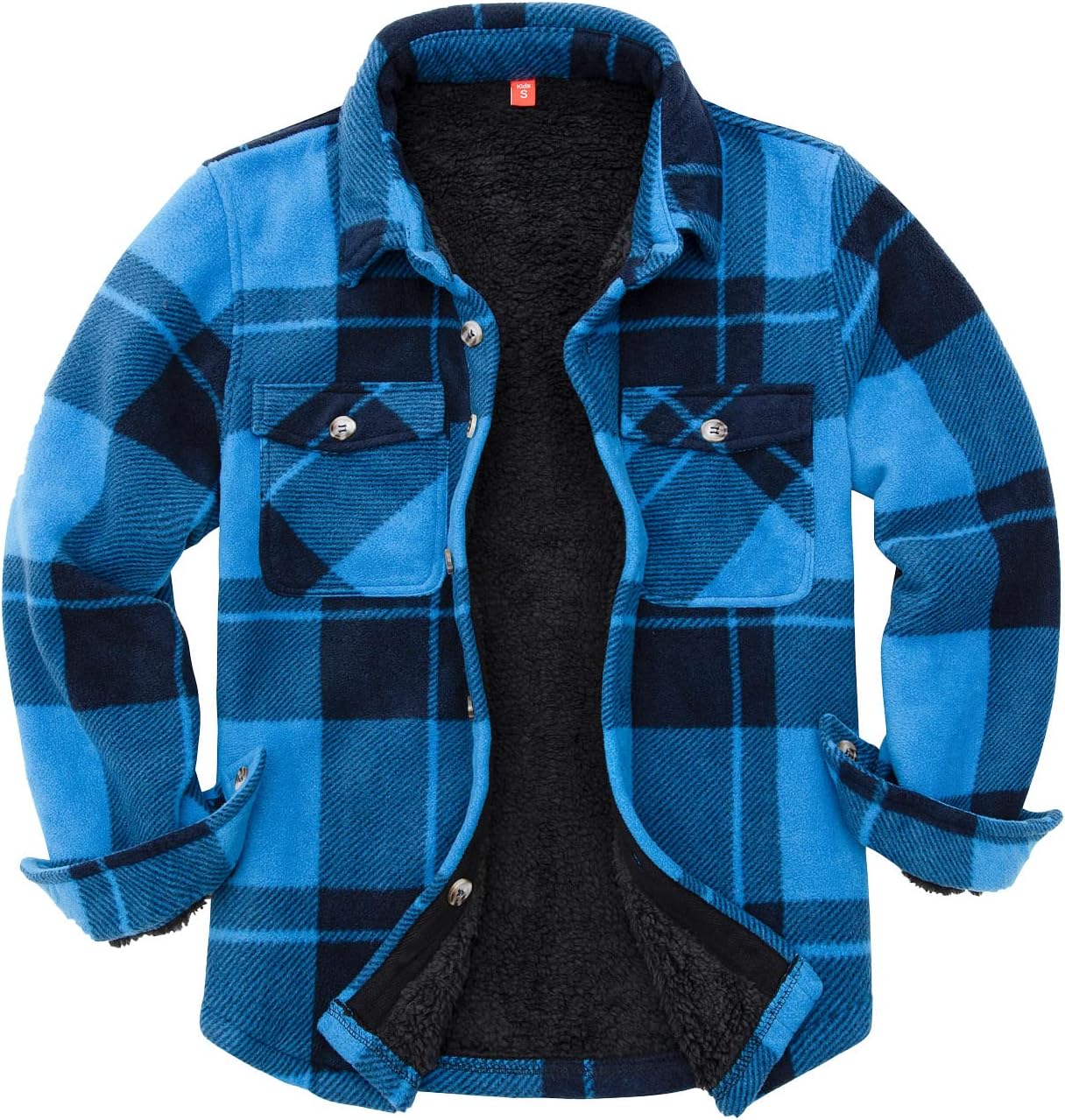 ThCreasa Boys Warm Sherpa Lined Buffalo Plaid Fleece Shirt Jacket