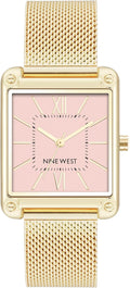 Nine West Mesh Bracelet Watch - Retro Pink Dial, Jewelry Clasp