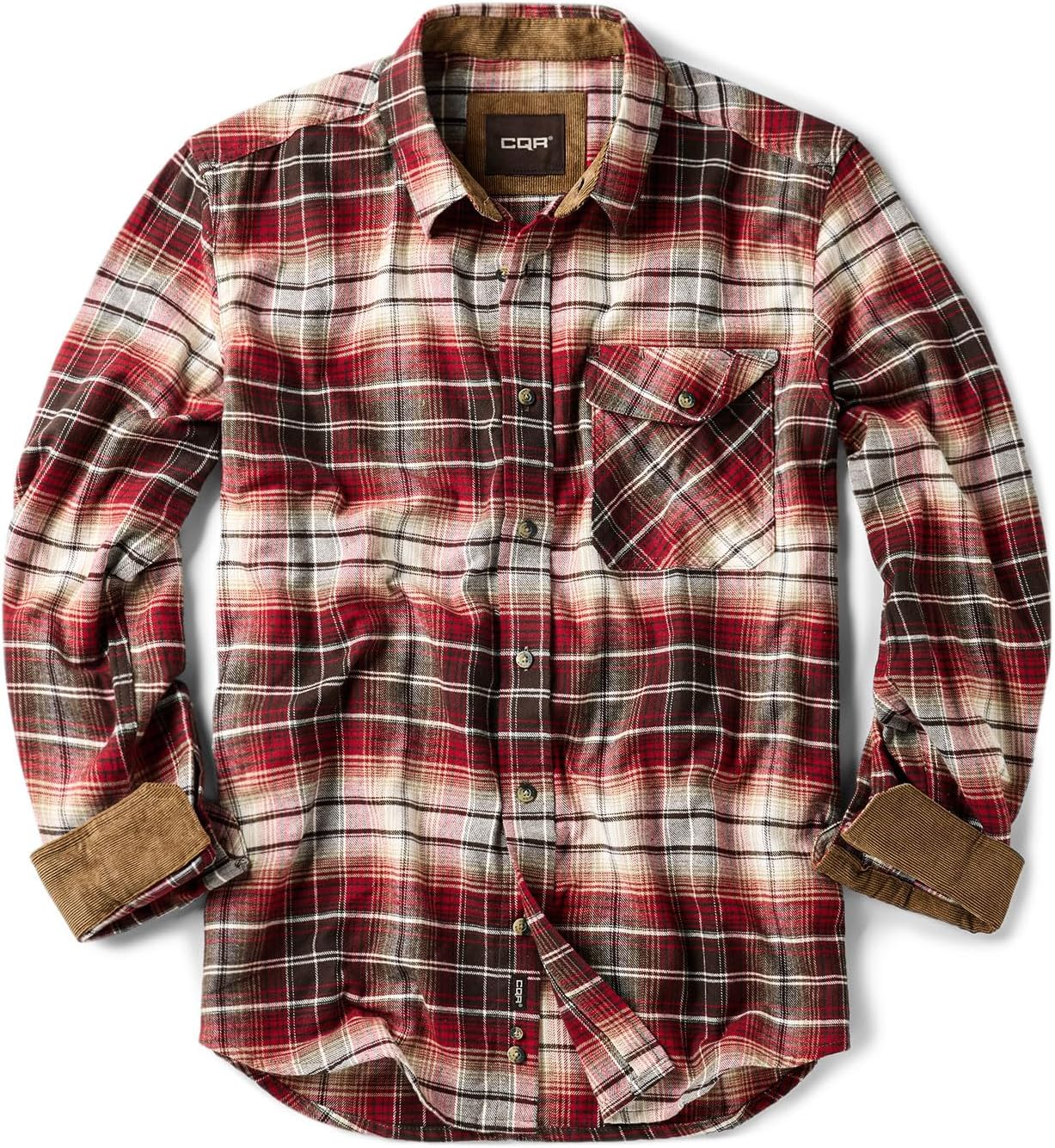 CQR Men's 100% Cotton Flannel Shirts for Casual Outdoor Wear