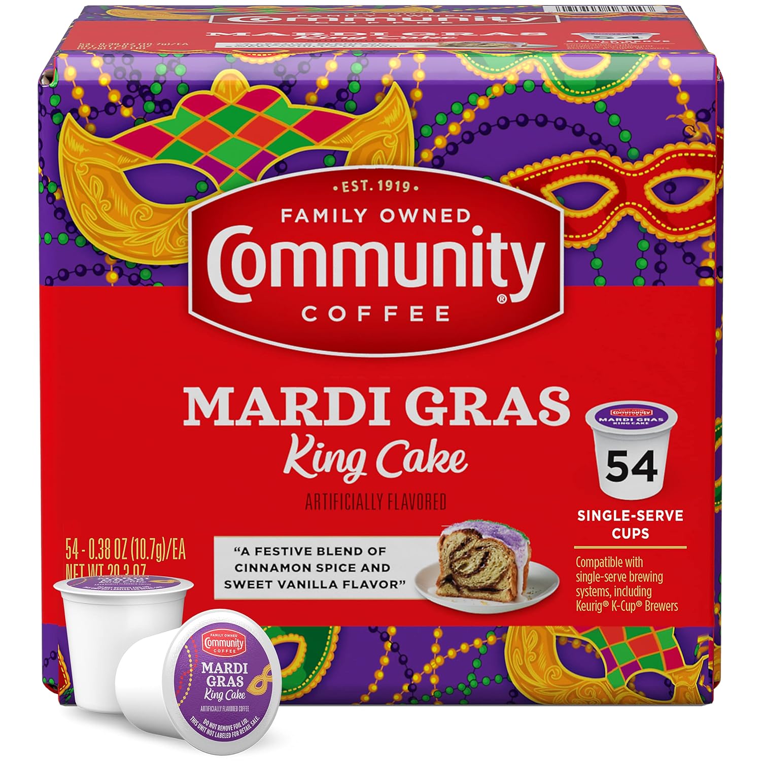Mardi Gras King Cake Flavored Coffee Pods for Keurig Brewers