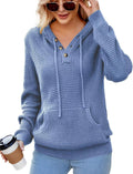 VIMPUNEC 2025 Fall Womens Oversized V Neck Hooded Knit Pullover