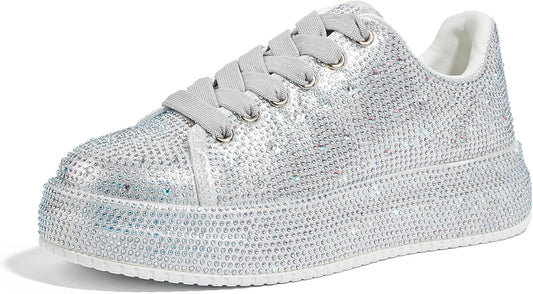 Sparkly Rhinestone Sneakers for Women - Fashionable Platform Shoes