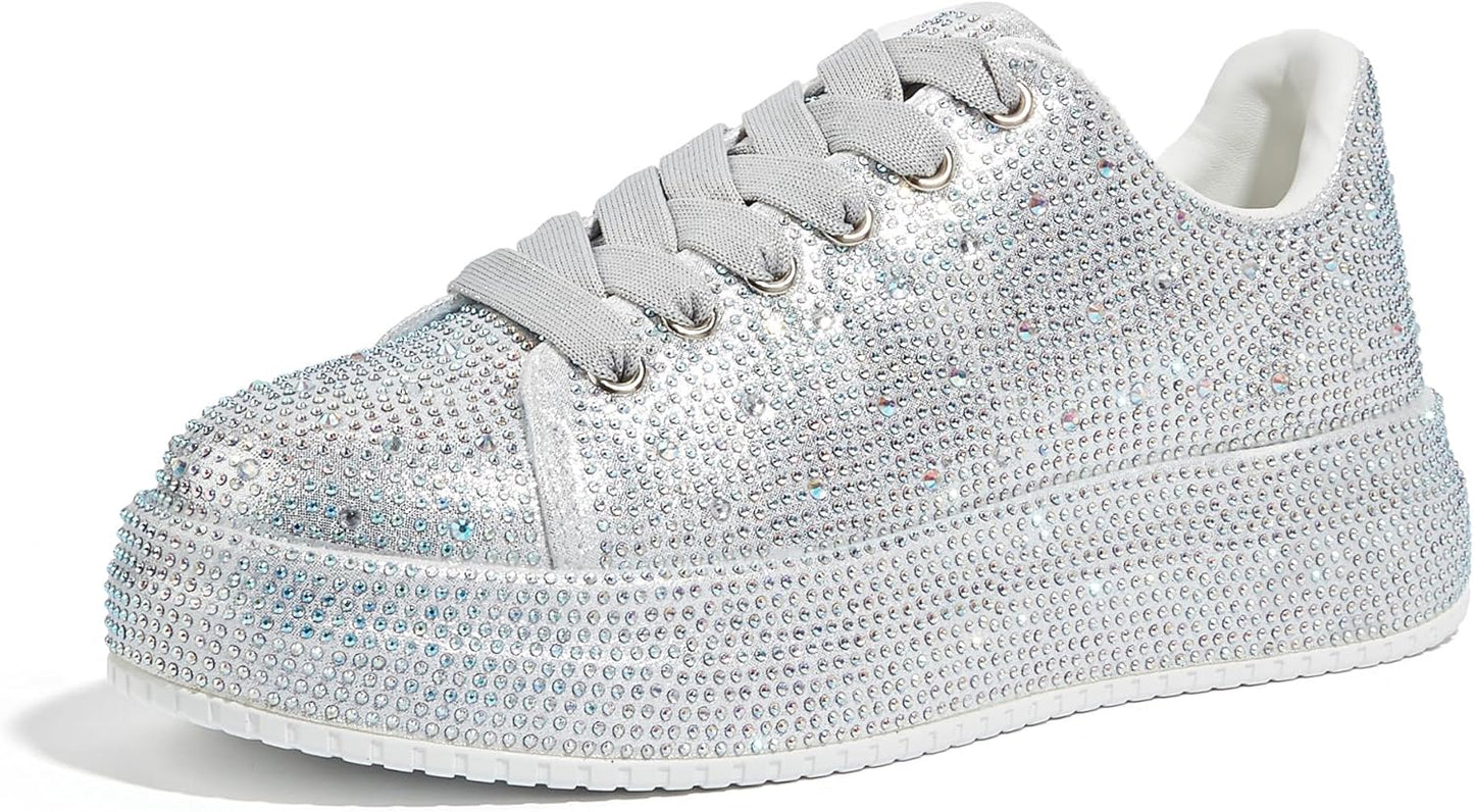 Sparkly Rhinestone Sneakers for Women - Platform Bling Shoes