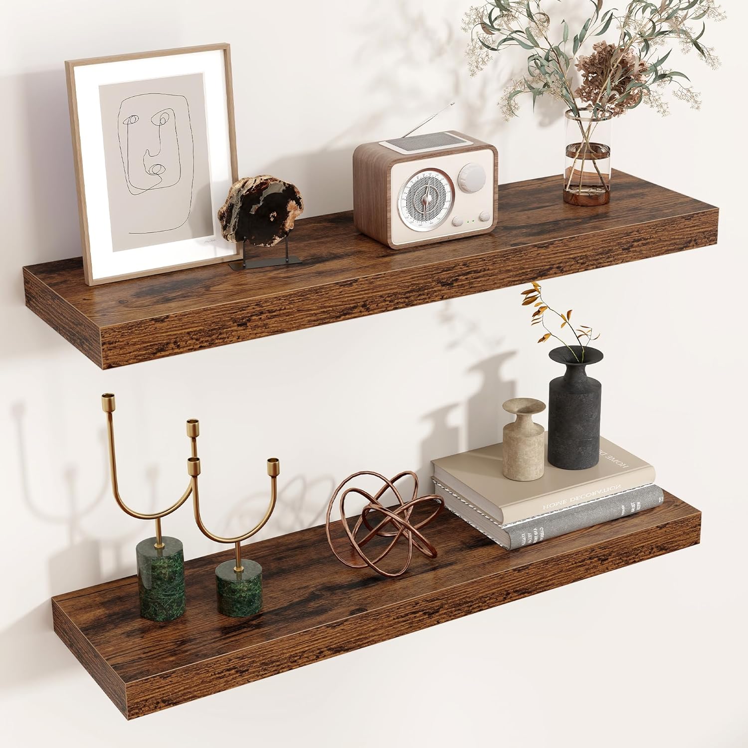 Floating Shelves for Wall - Rustic Brown 2 Pack for Decor