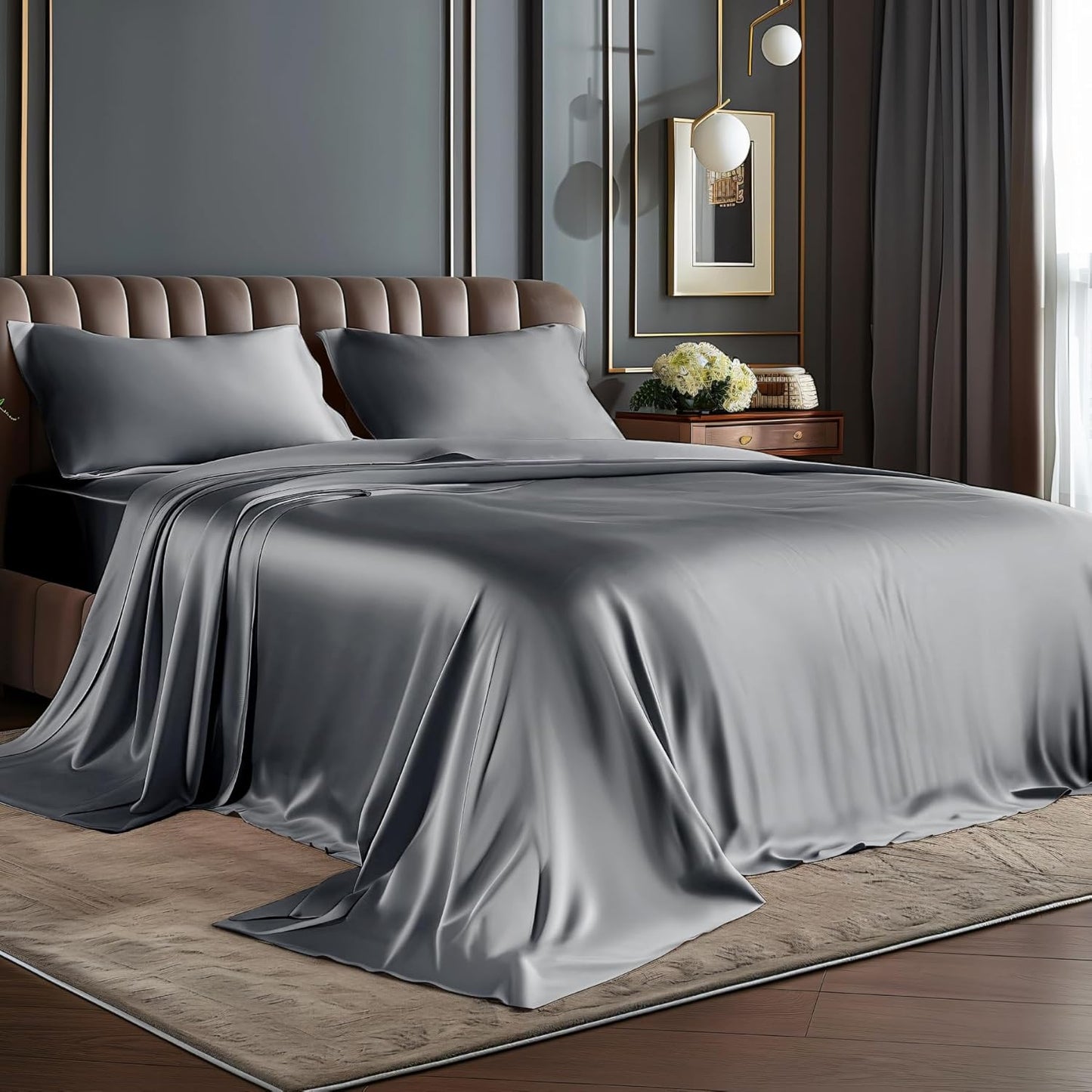 Luxury Satin California King Sheets Set for Hair and Skin