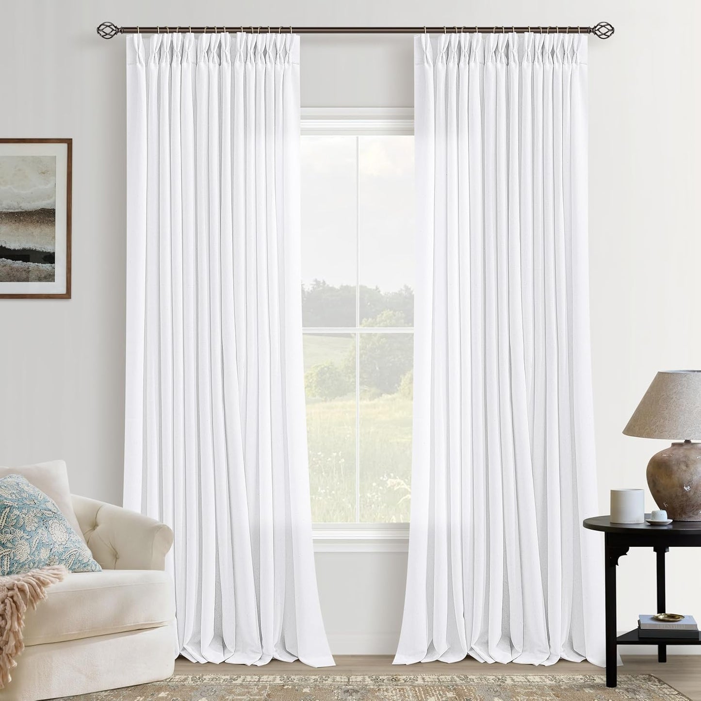 White Linen 100 Inch Patio Curtains for Sliding Glass Door