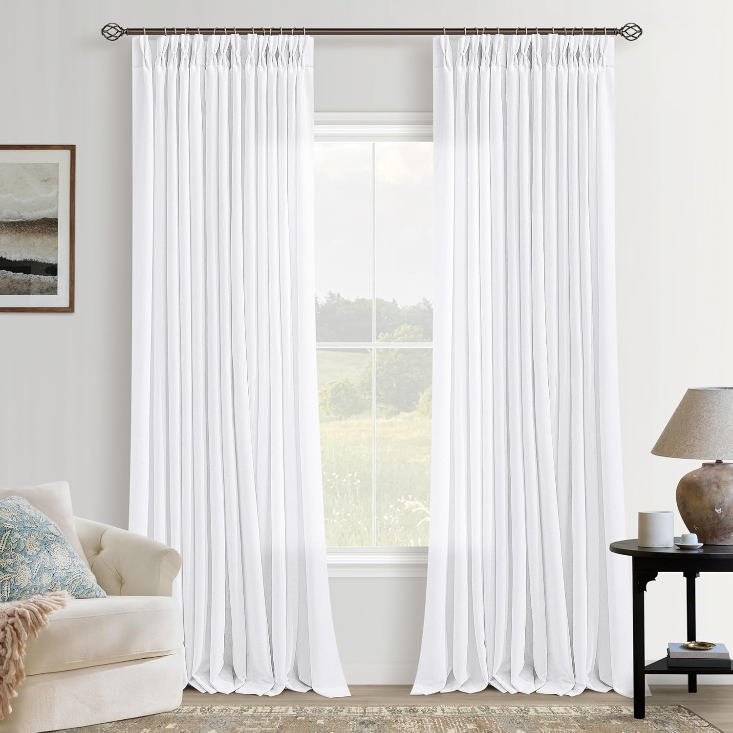 White Linen 100 Inch Patio Curtains for Sliding Glass Door