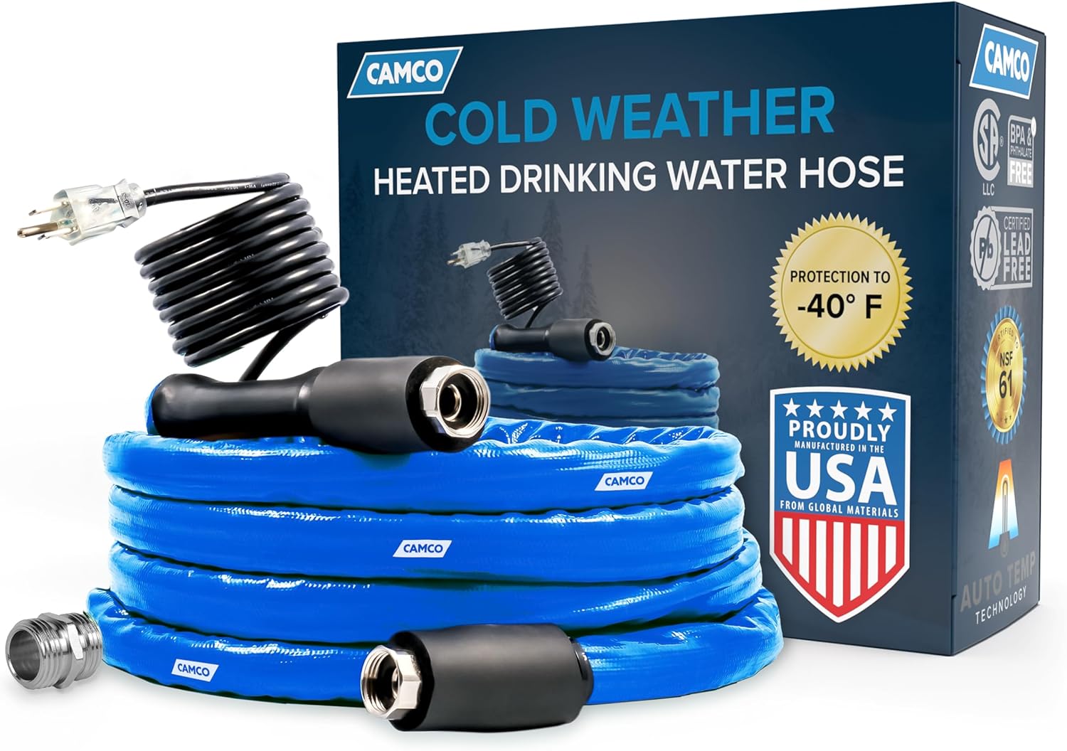Camco Heated Water Hose for RVs - Freeze Protection to -40F