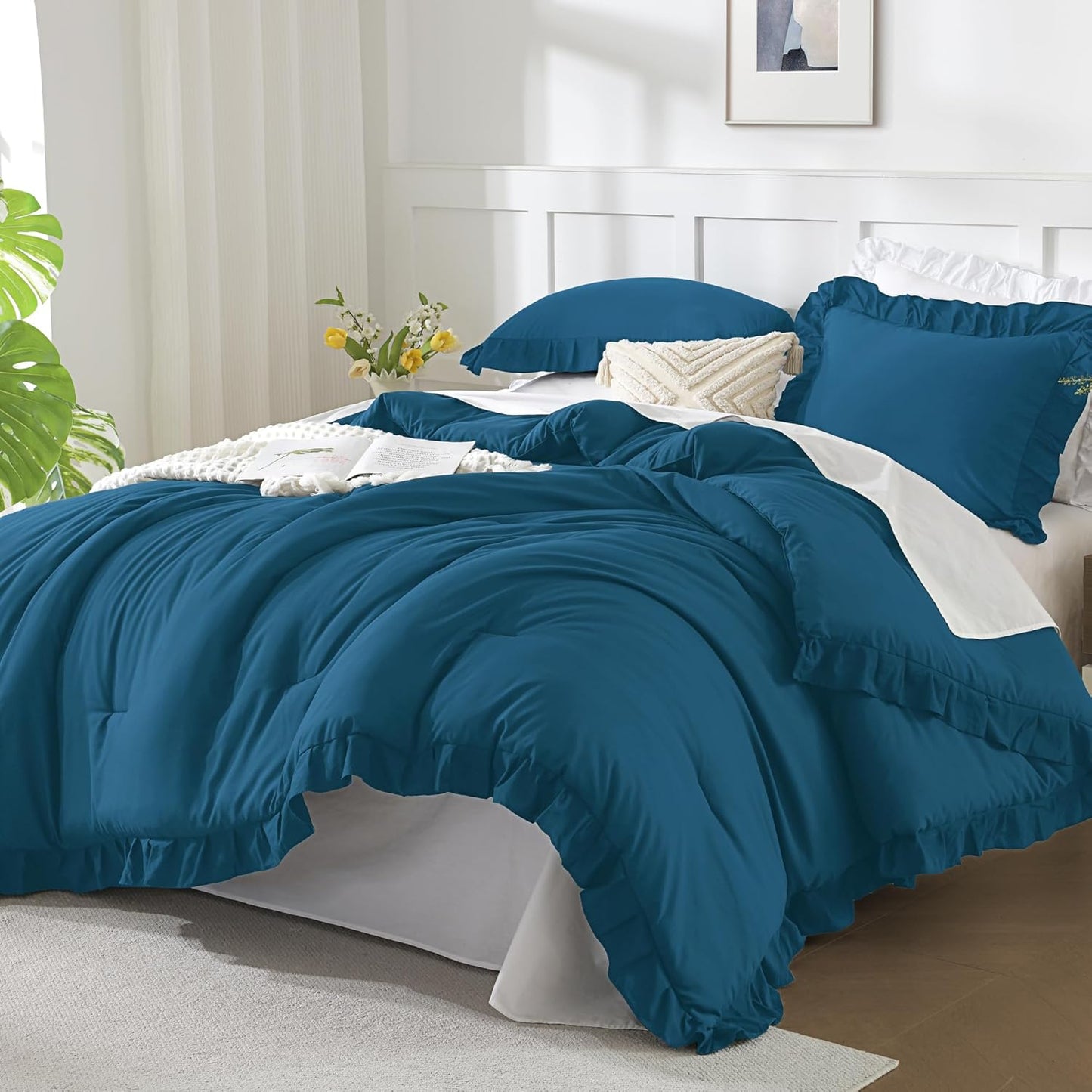 Teal Ruffle Comforter Set for Full Bed - Stylish and Cozy