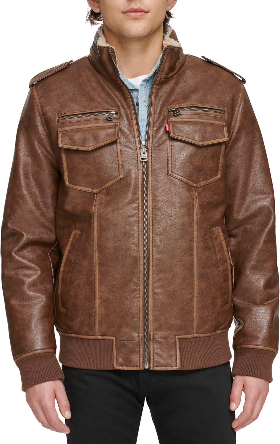 Levi's Men's Vintage Deer Faux Leather Aviator Bomber Jacket