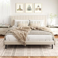 King Size Platform Bed Frame with Velvet Headboard - Easy Assembly