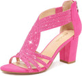 Women's Rhinestone Chunky Block Heel Sandals - Dressy Sparkle
