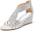 Women Wedge Sandals Sparkly Rhinestone Open Toe - Dressy Evening Heels