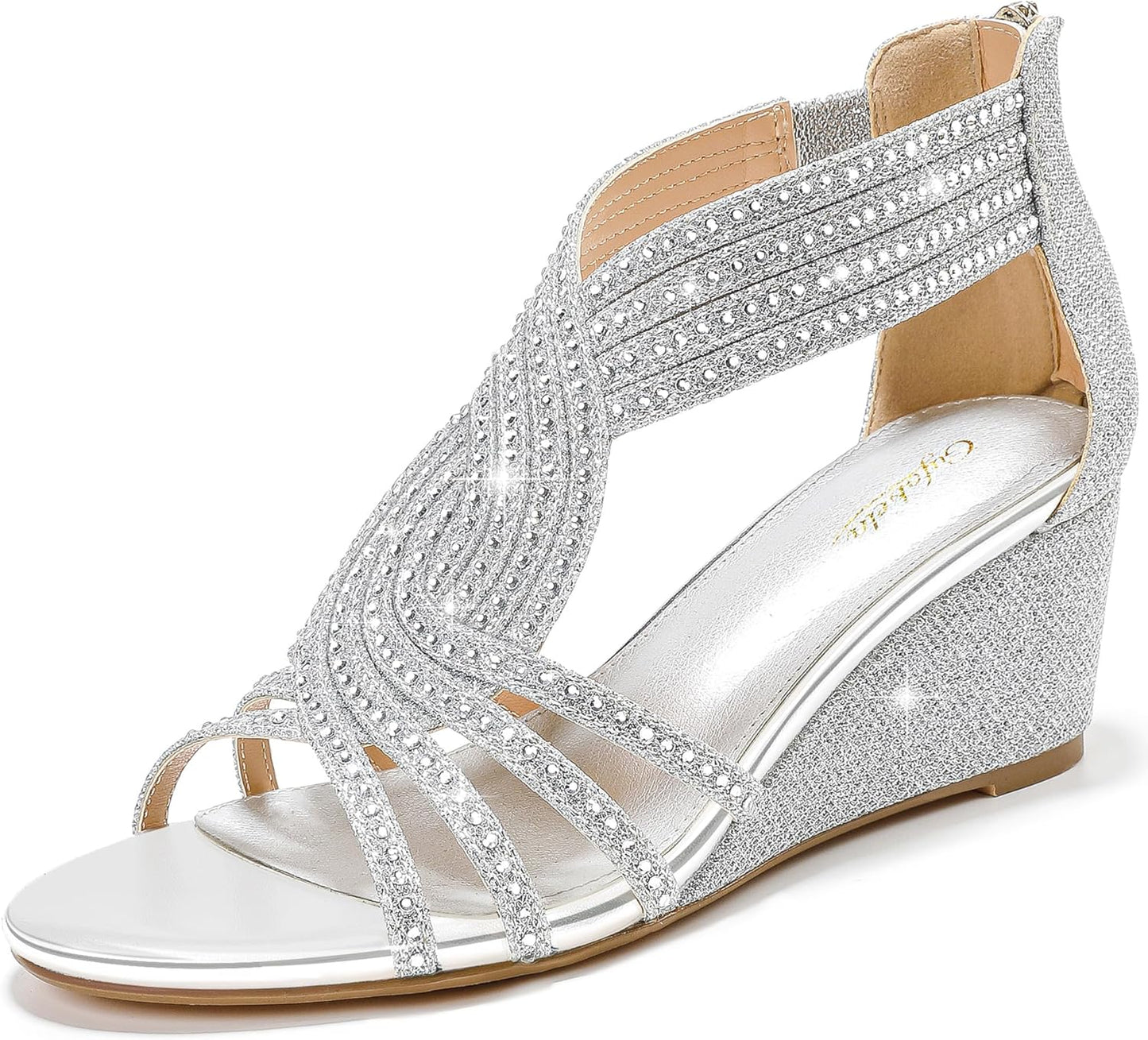 Sparkly Rhinestone Wedge Sandals for Women - Dressy Evening Shoes