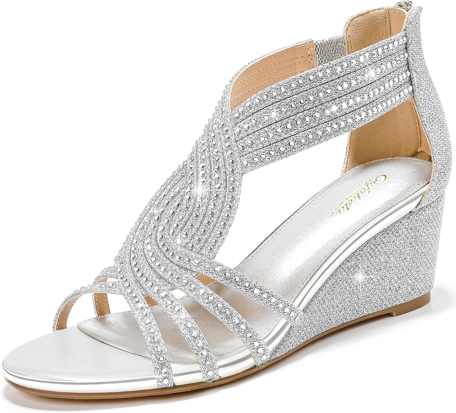 Sparkly Rhinestone Wedge Sandals for Women - Dressy Evening Shoes