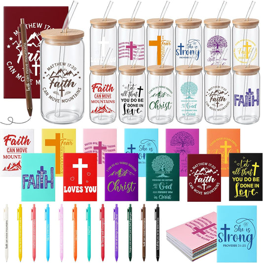 Inspirational Bible Verse Glass Cups and Gifts Set for Employees