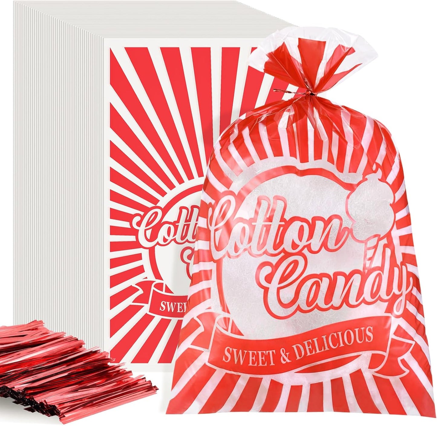500PCS Cotton Candy Bags with Ties for Parties and Carnivals