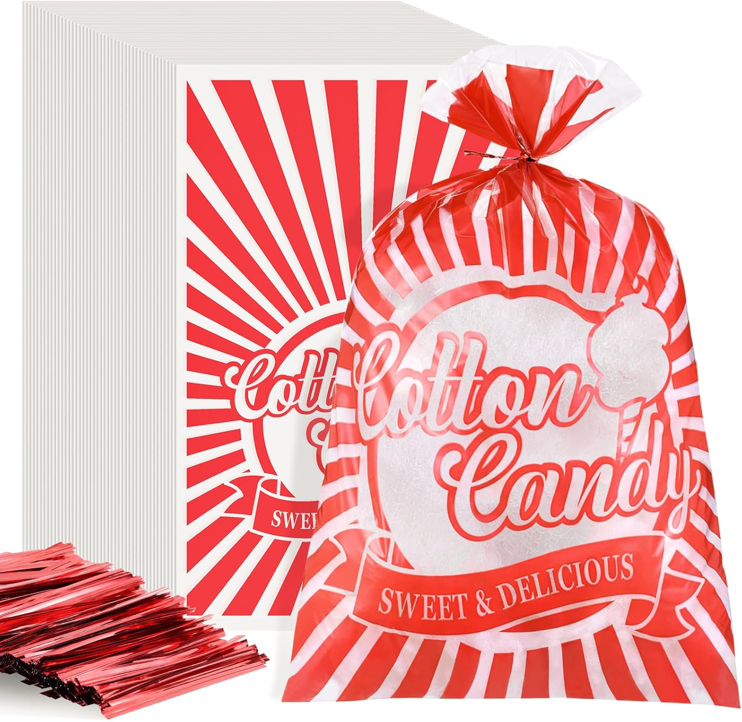 500PCS Cotton Candy Bags with Ties for Parties and Carnivals