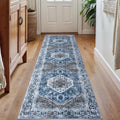 KOZYFLY 2x7 ft Blue Boho Runner Rug - Washable Hallway Runner
