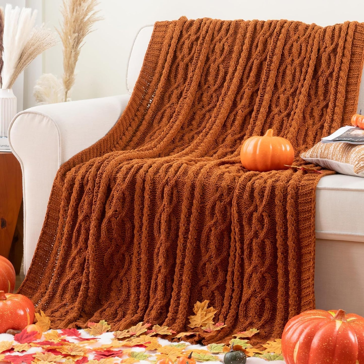 Battilo Caramel Throw Blanket for Couch - Soft Chenille