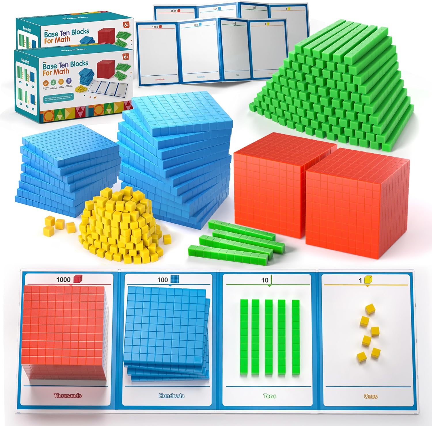 Set of 2 Base Ten Blocks for Kids Math Learning Fun