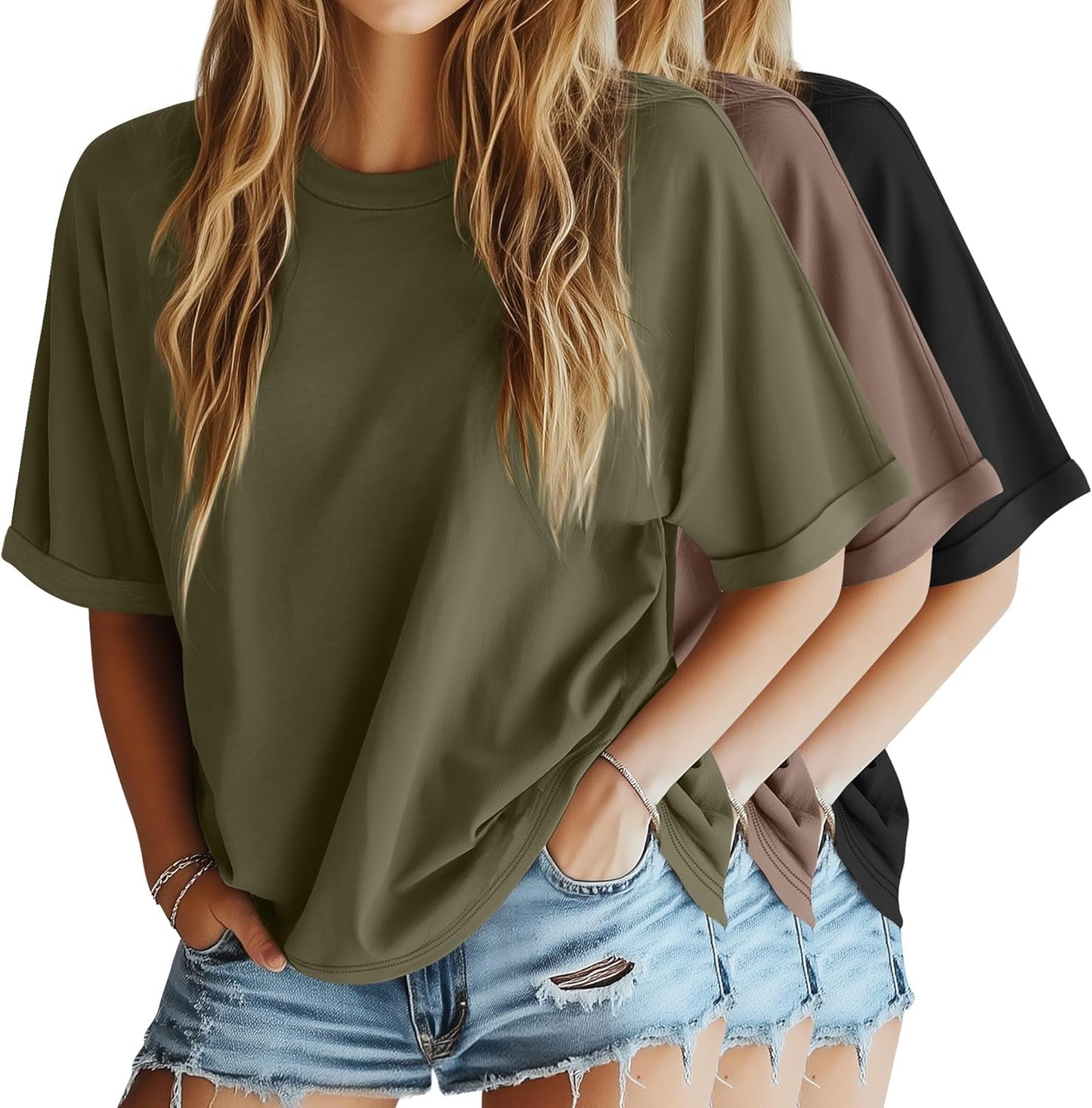 Riyiper Women's Oversized T Shirt 3 Pack Casual Summer Tees