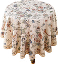 Designer Light Beige 55in Round Tablecloth - Linen Floral Pattern