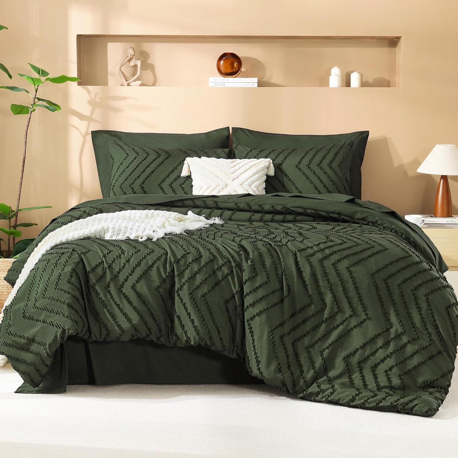 Litanika California King Comforter Set with Sheets in Dark Olive