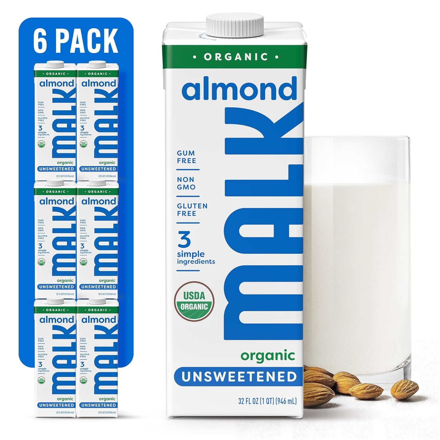 MALK Almond Milk Unsweetened - Organic, Dairy Free, Vegan Option