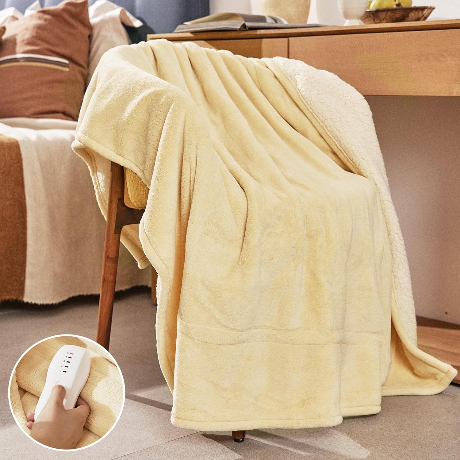 Cozy 50x60'' Heated Blanket - 5 Heat Settings, Auto Shut-Off - Yellow