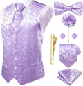 Silk Mens Vest Set with Tie Bowtie Lapel Pin - 8PC Paisley