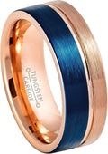 Jewelry Avalanche Blue & Rose Gold Tungsten Carbide Ring - 8mm Brushed