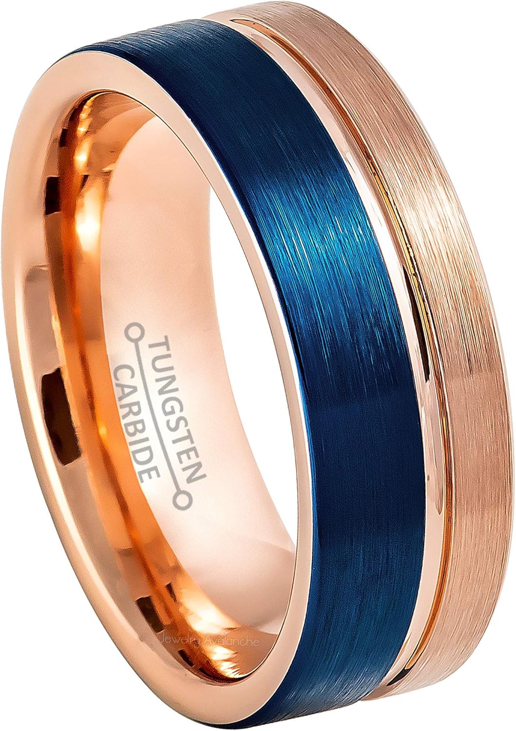 Blue & Rose Gold Tungsten Carbide Ring - 8mm Comfort Fit